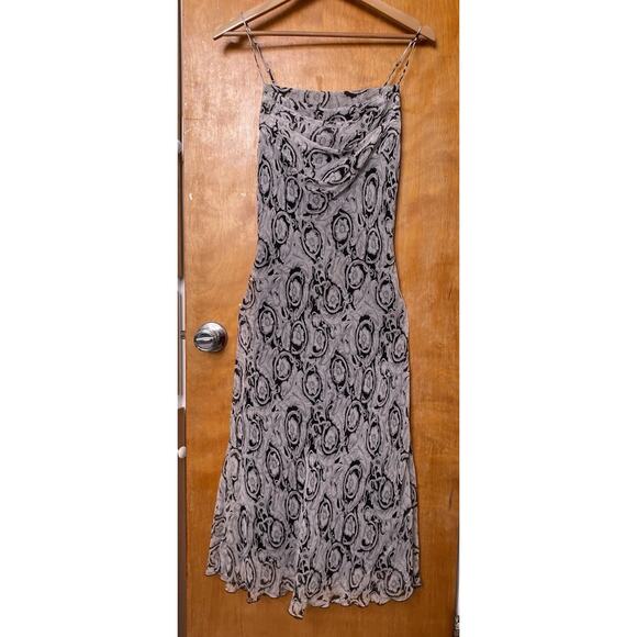 Vintage Y2K Does 30s Silk Bias Cut Midi Dress Chiffon Baroque Draped Sz 6 Deco - Picture 1 of 7